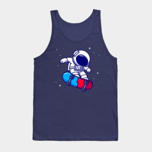 Astronaut Playing Skateboard In Space Cartoon Tank Top